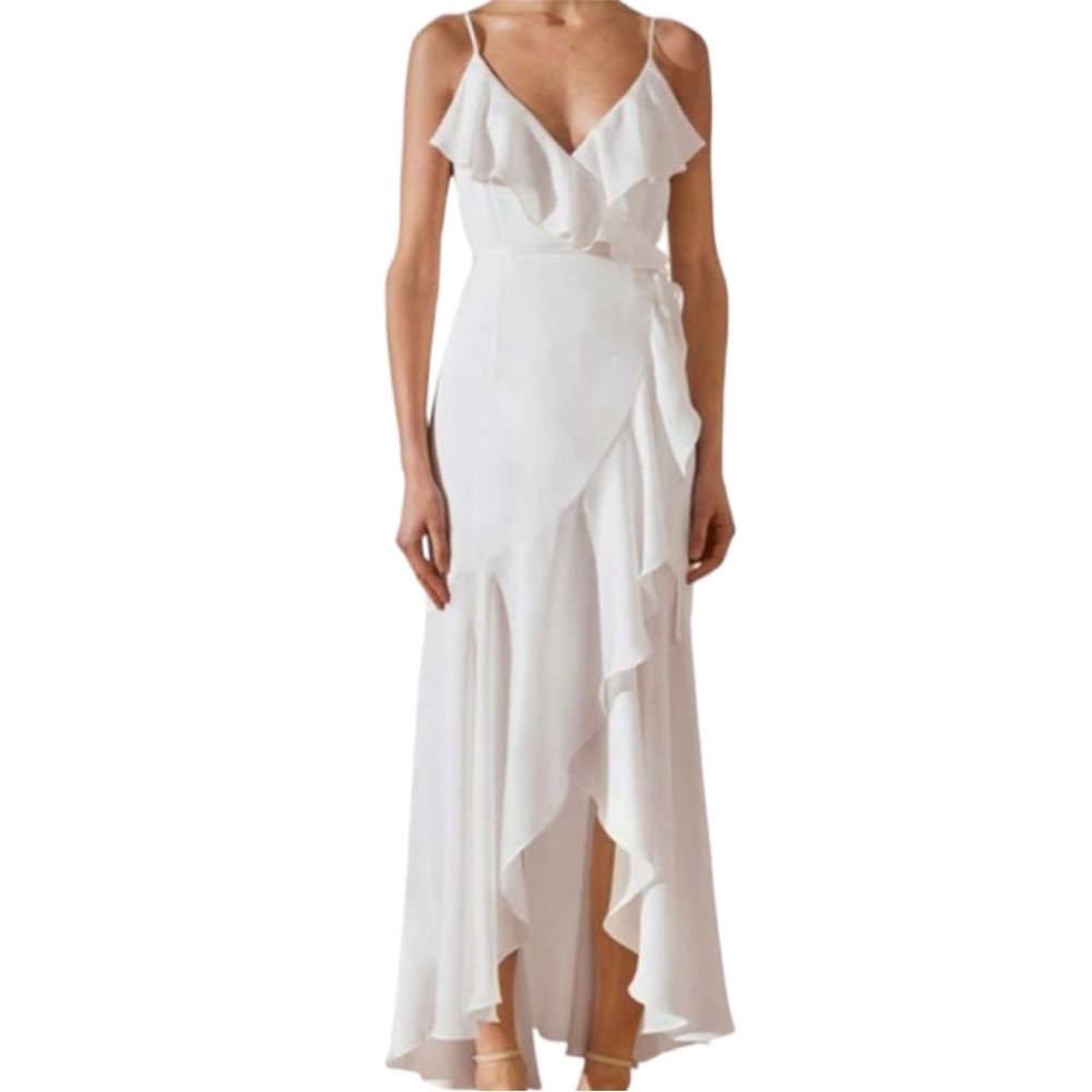 Shona Joy Luxe Bias White Wrap Ruffle Dress